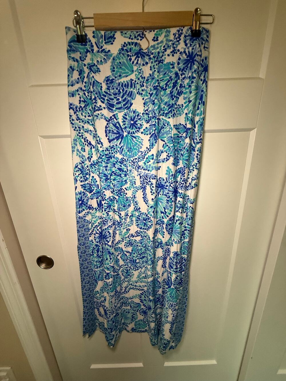 Lilly Pulitzer Sloane Maxi skirt XS Baha Blue Bird Is The Word Blue White